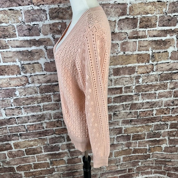 White House Black Market Blush Pointelle V-Neck Knit Sweater Women's Large - Picture 4 of 16